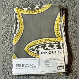 Pindler Fabric Sample Remnant Stella Canary Yellow Gray Cotton Linen Printworks